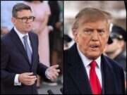 UK Prime Minister Andy Burnham on left, edited next to a picture of US President Donald Trump