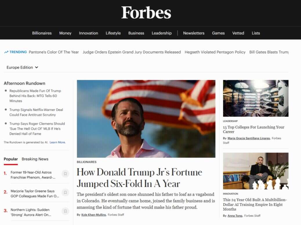 Forbes homepage on 8 December 2025.