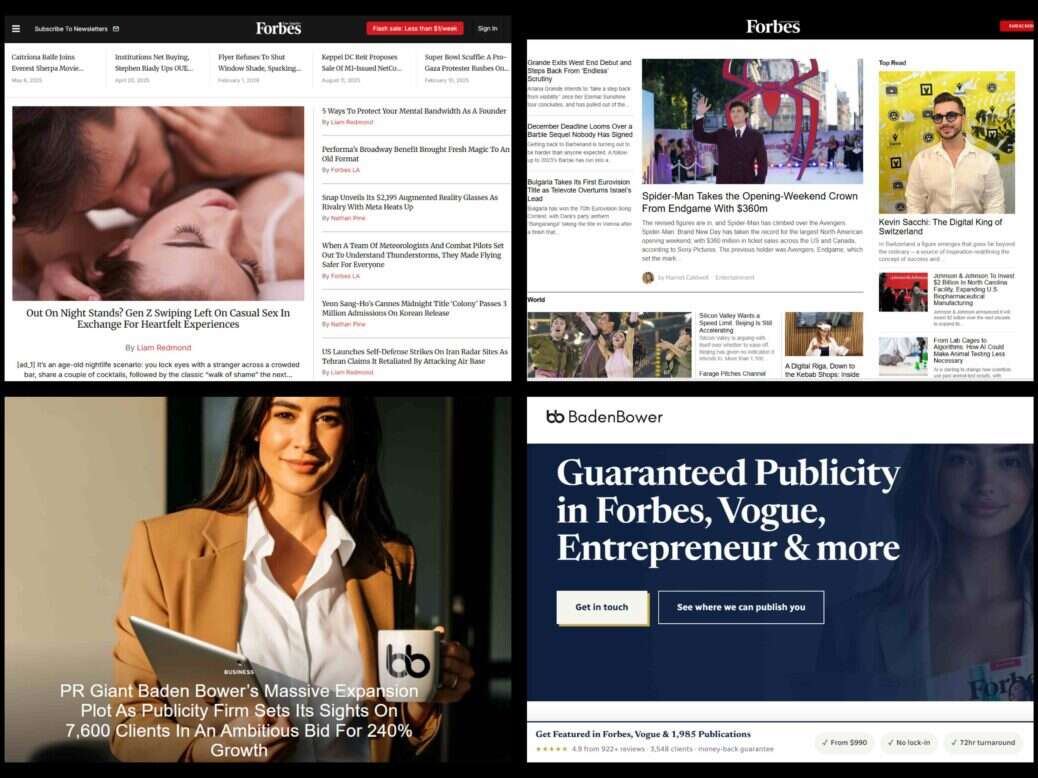 Fake Forbes websites and the PR agency Baden Bower