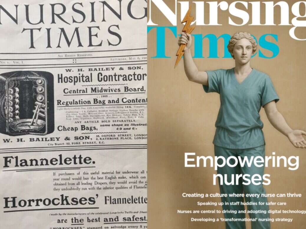 The first issue (May 1905) and the last issue of Nursing Times (November 2025) pictured side by side. Picture: Steve Ford