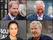 Collage of Prince Harry, King Charles, Jeremy Clarkson and Meghan Markle