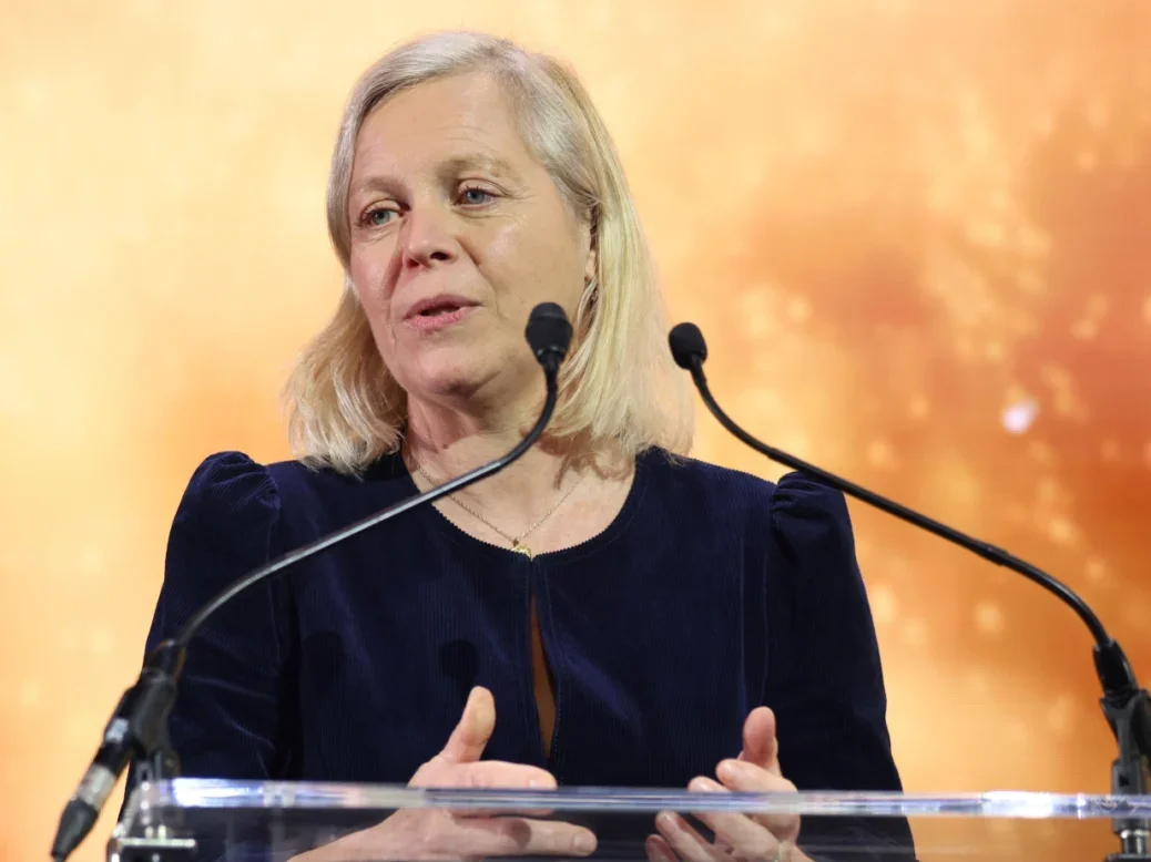 Charlotte Moore, pictured giving a speech at a lectern