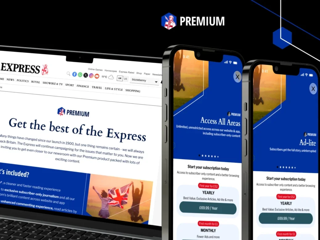 Express Premium promo image showing subscriber sign-up pages