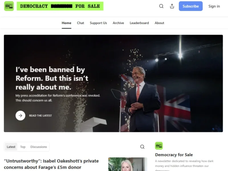 Democracy for Sale homepage on Substack