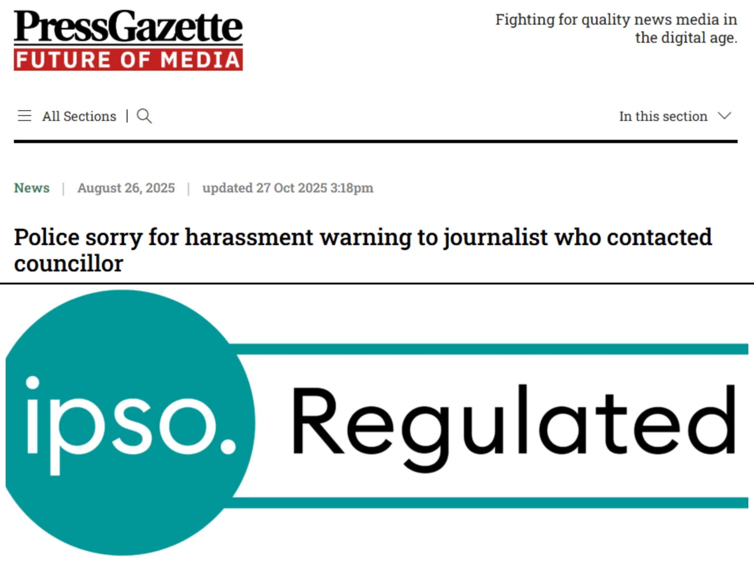 IPSO complaint against Press Gazette upheld over alleged sex offence admission