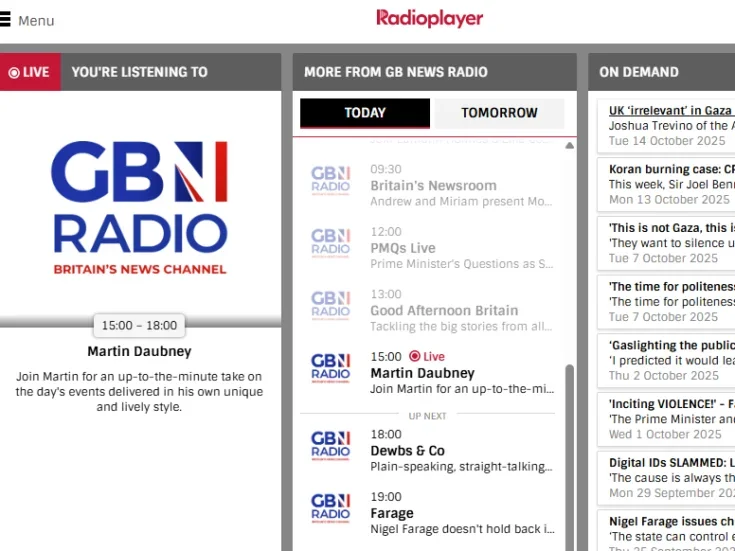 RAJARs Q3 2025: GB News Radio reach jumps by 25% in a quarter