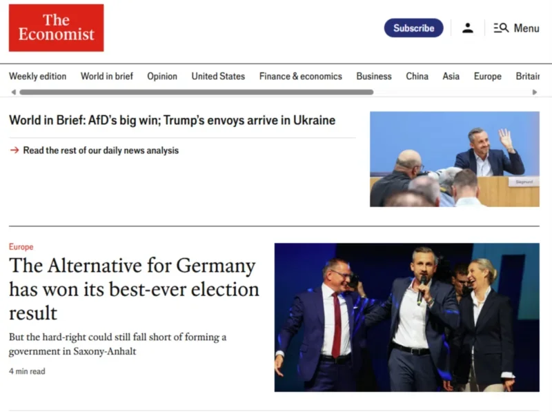 The Economist homepage on 7 September 2026